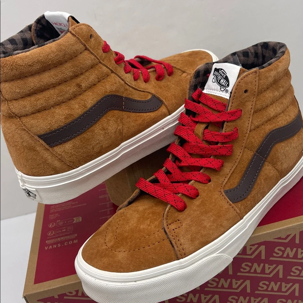 Vans Men’s Tan High-Top Sneakers Sk8-Hi
Pig Suede Plaid Glazed Glaze 
Sneakers - Picture 11 of 16